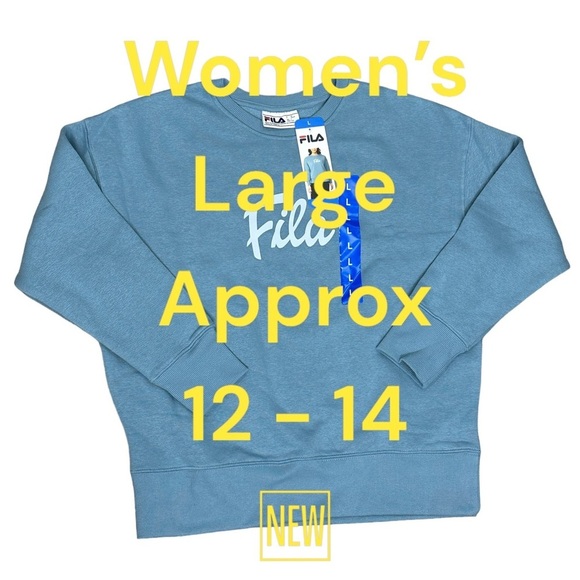 Women's Fila Large 12 -14 Blue Fleece Sweatshirt Logo Crew Pullover Long Sleeve - Picture 2 of 11